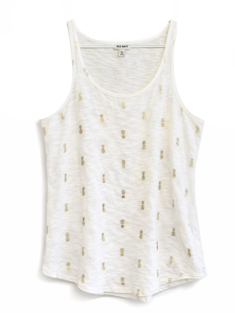 4/$20➡️ Old Navy White Cotton Tank Top Gold Pineapple Print – Size Medium EUC